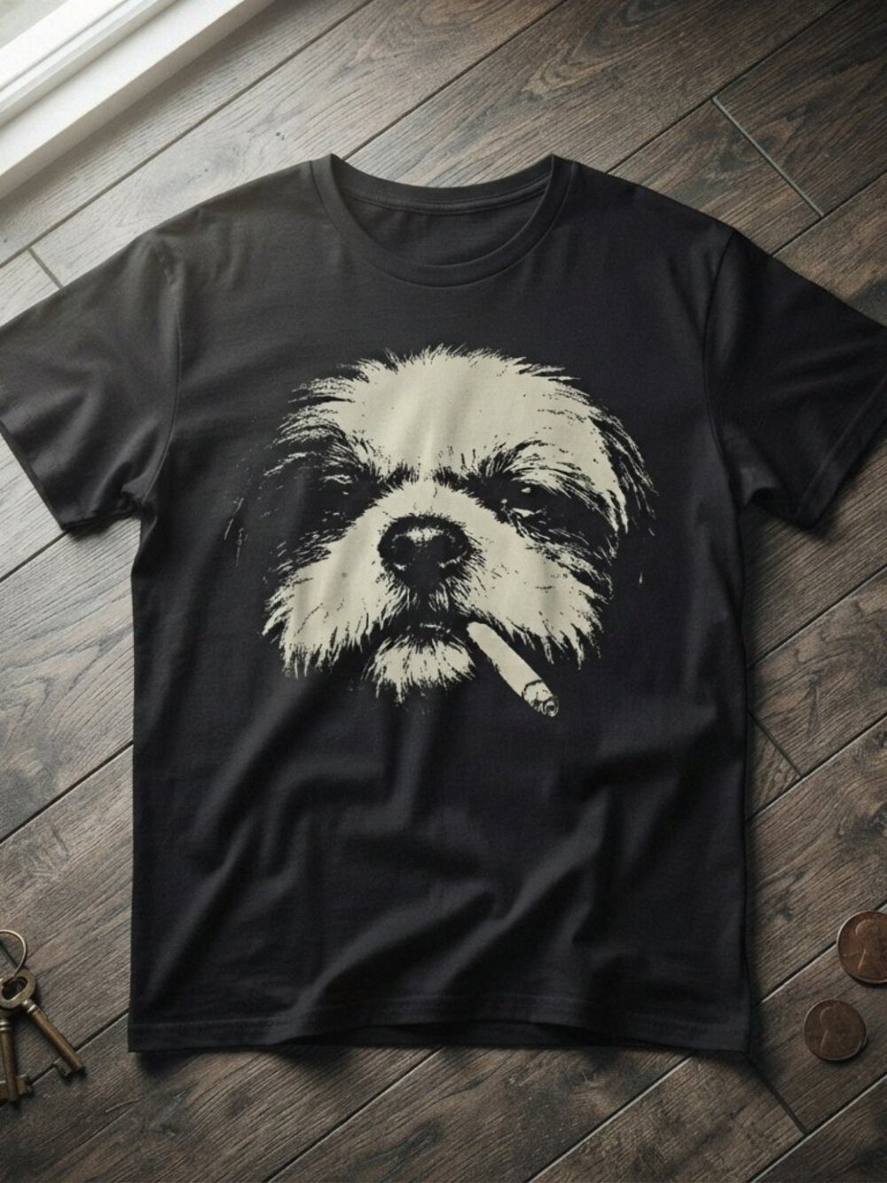 Shih Tzu Smoking Cigar Funny Cute Dog Vintage Graphic T-Shirt